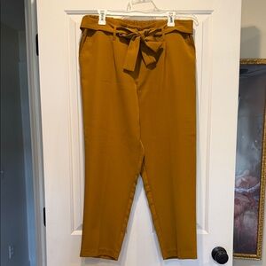 Jules & Leopold Mustard Paperbag Tie-Waist Cropped Pants